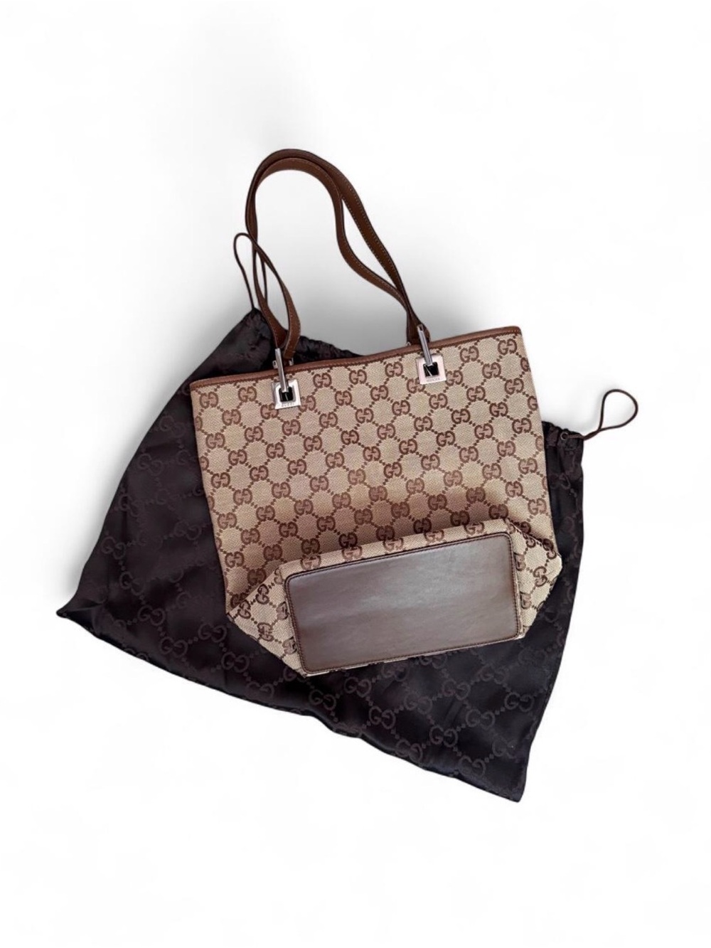 Gucci Beige and Brown GG Canvas Tote with Leather Trim